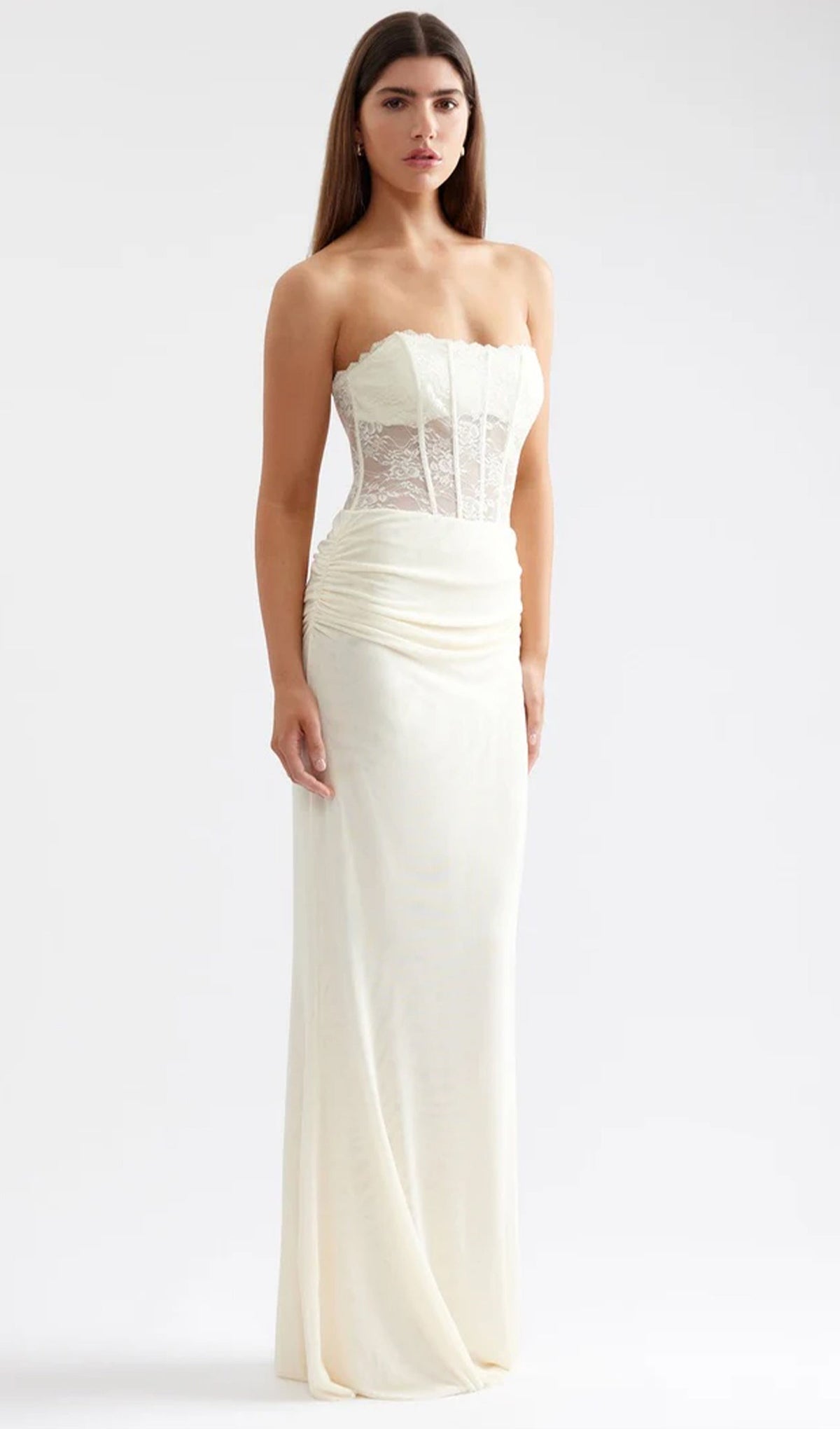 Off Shoulder Lace Bodice Maxi Dress