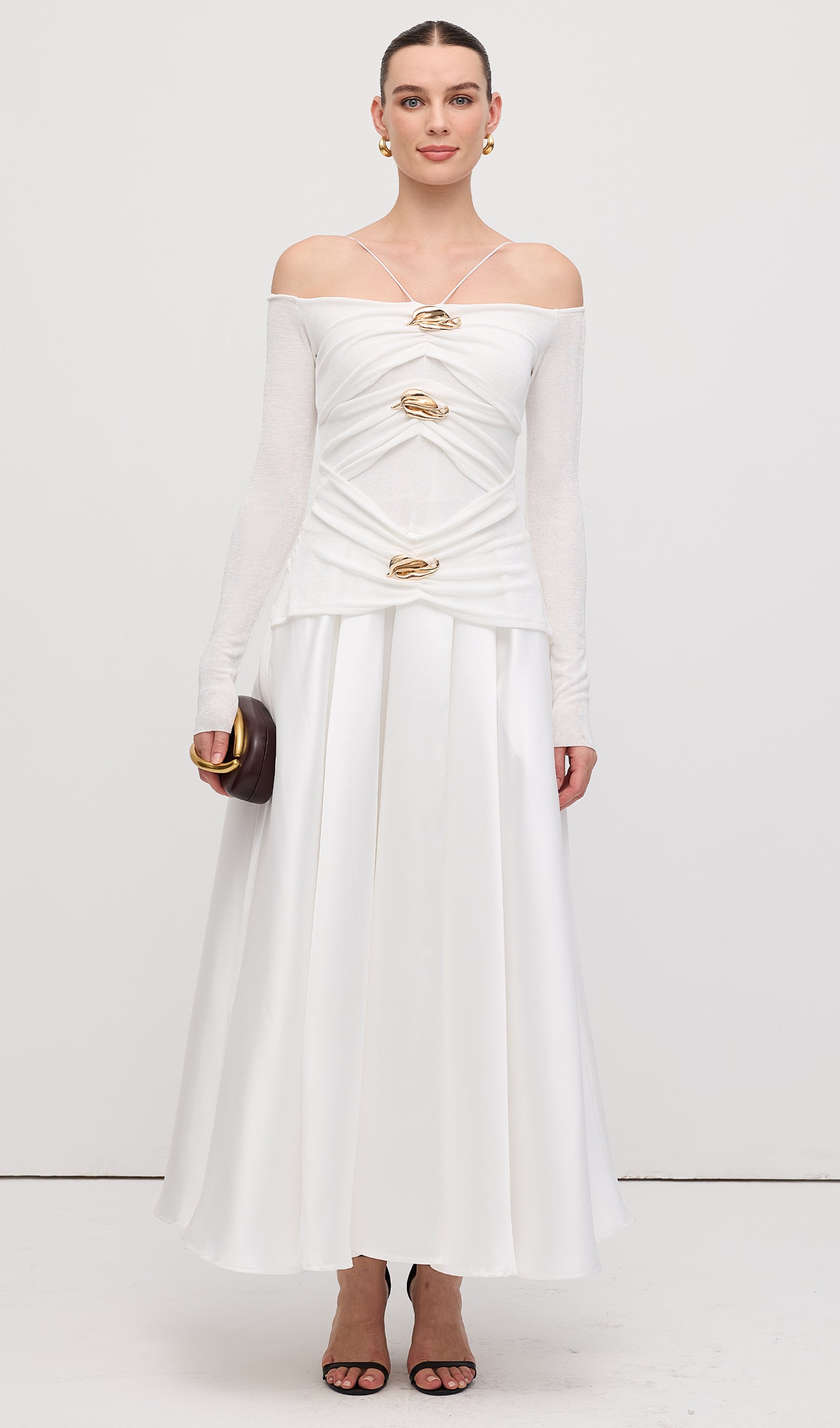 Off Shoulder Panelled Maxi Dress