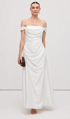 Off Shoulder Satin Maxi Dress