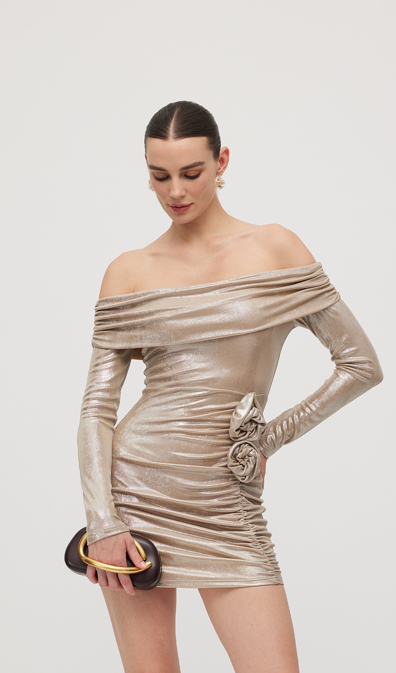 Off Shoulder Long Sleeve Mini Dress