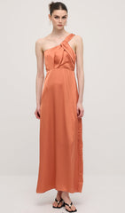 One Shoulder Draping Feature Midi Dress In Rose Brown