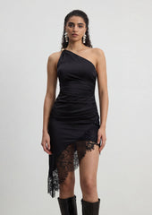 One Shoulder Satin Asymmetrical Mini Dress