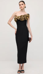 One Shoulder Rose Bodycon Maxi Dress