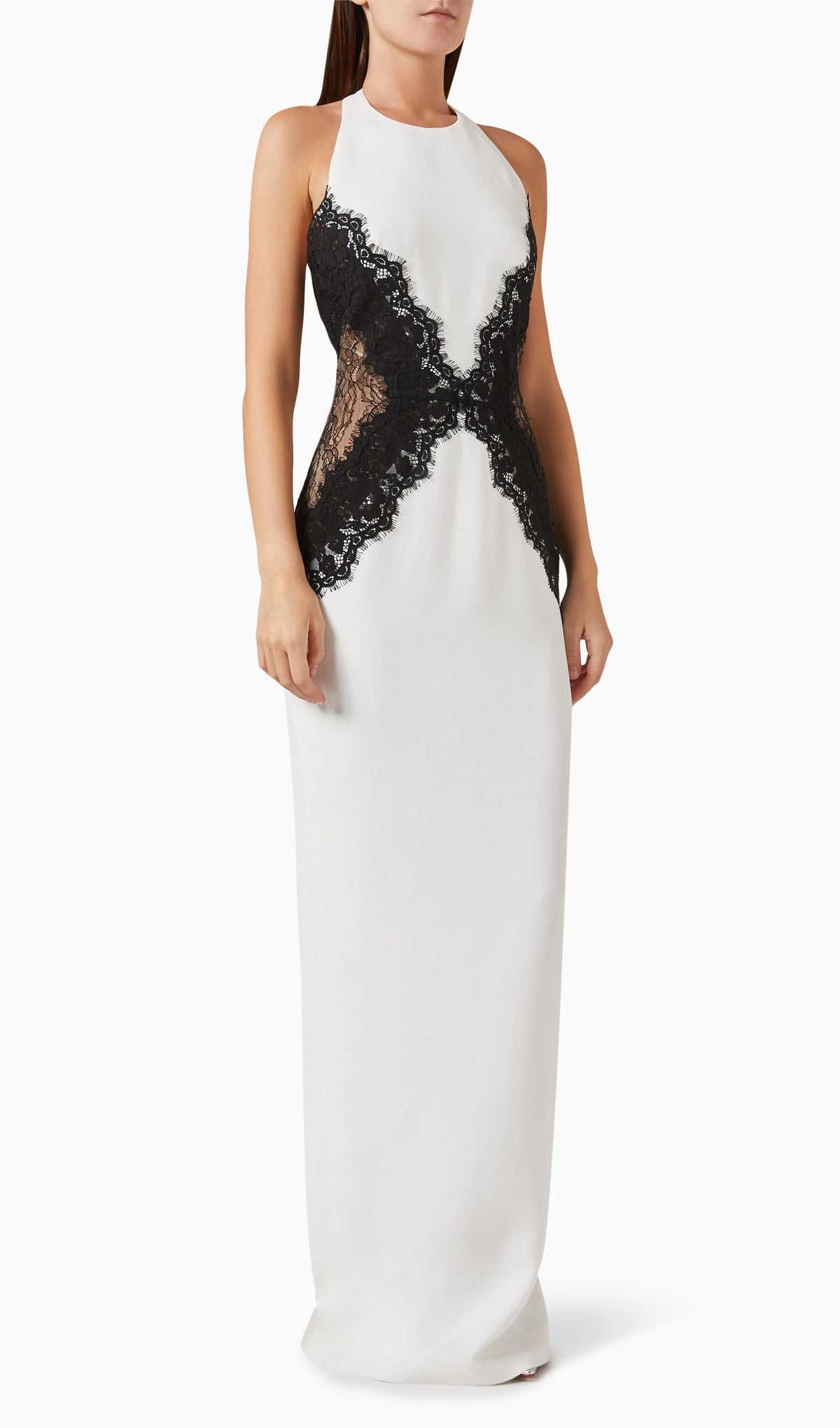 Open Back Maxi Dress In Crepe & Lace