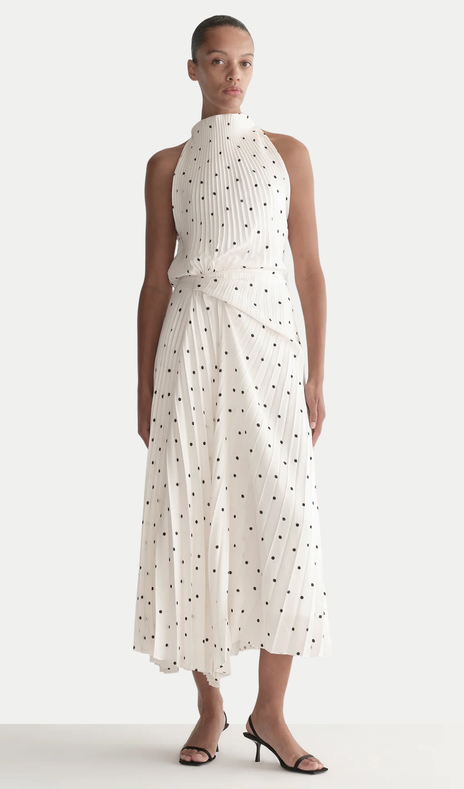 Polka Dot Pleated Midi Dress