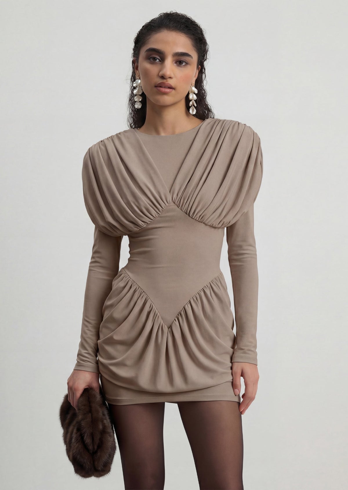 Ruched Long Sleeve Mini Dress