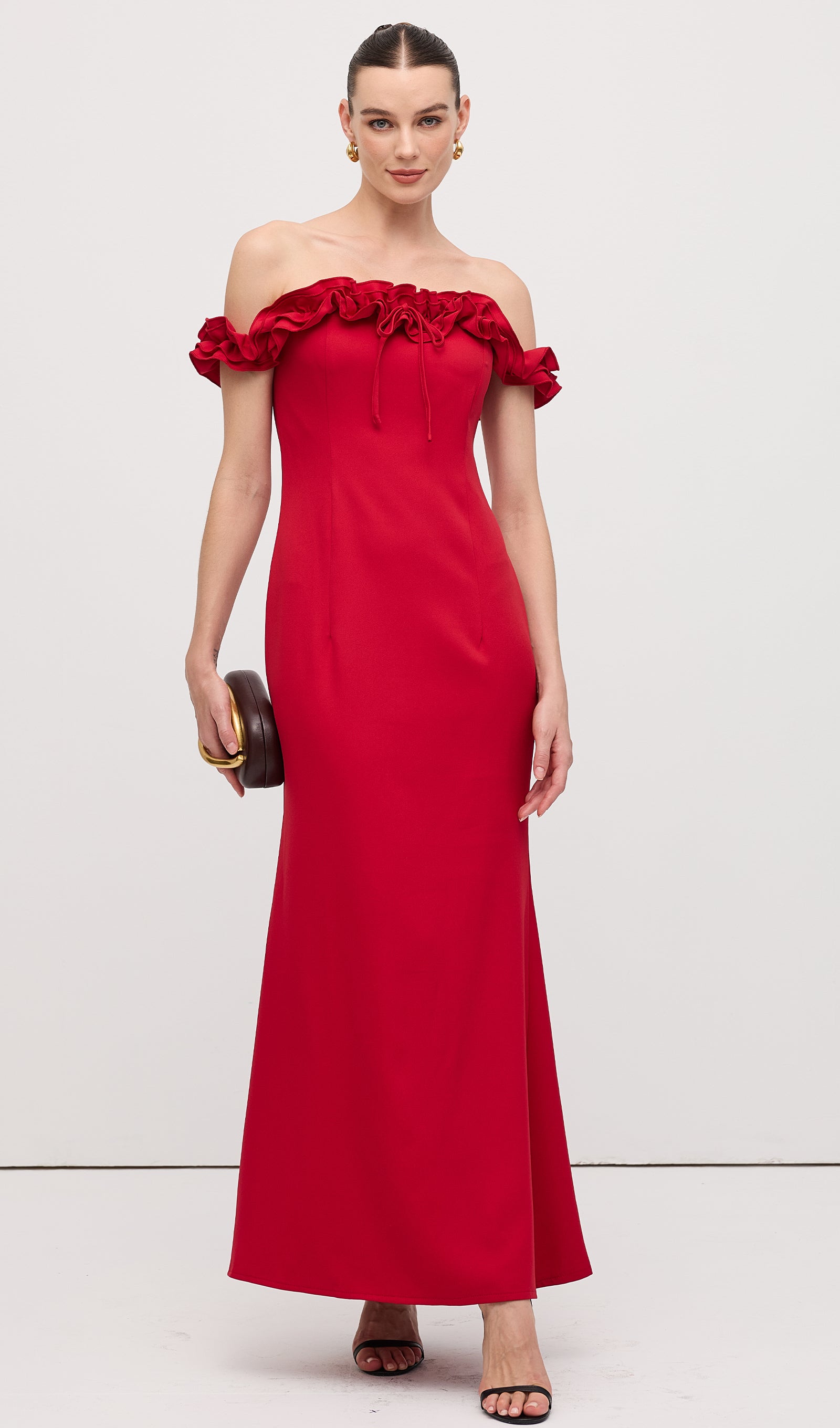 Ruffle Off Shoulder Maxi Dress Red