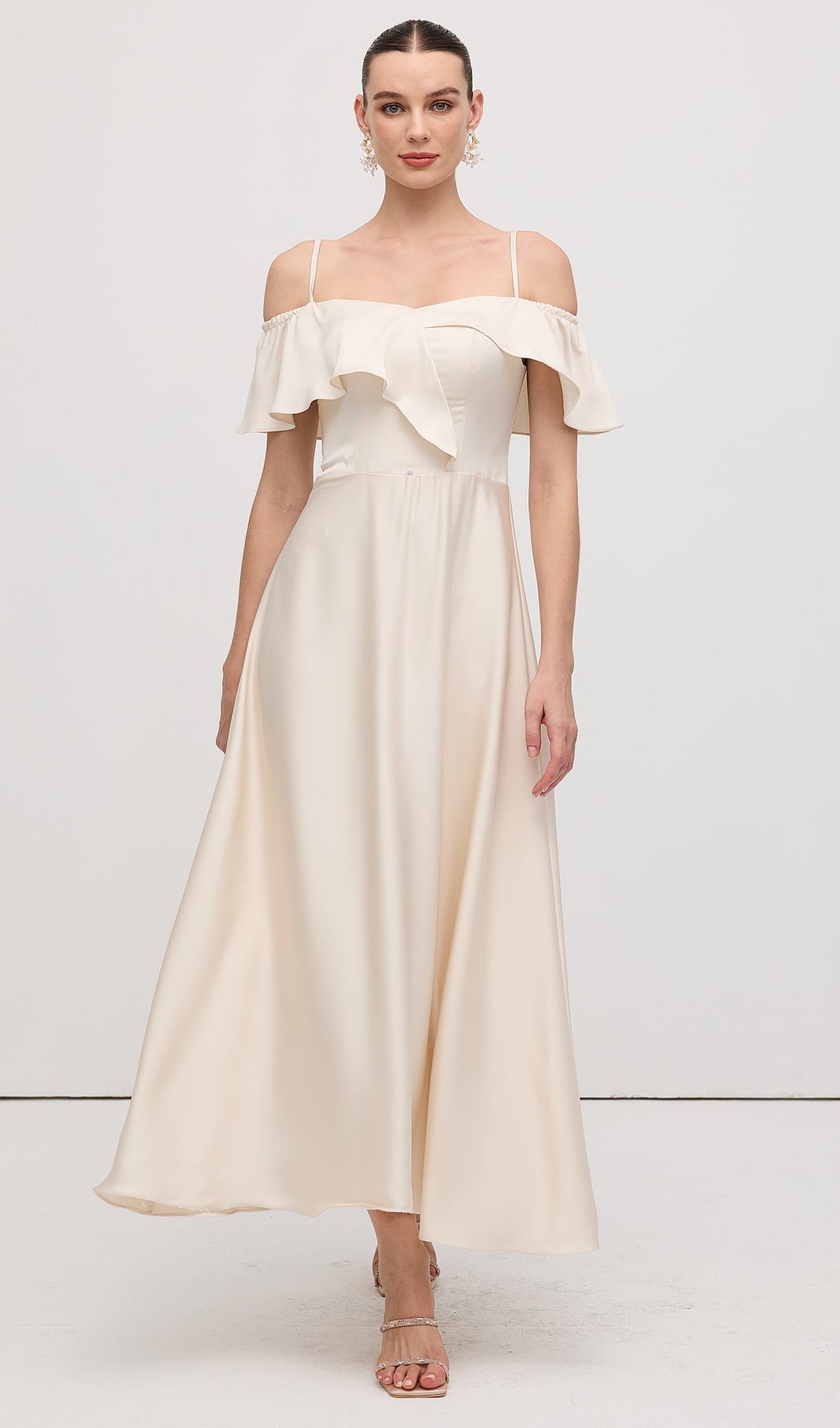 Ruffle Satin Midi Dress