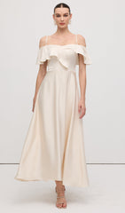 Ruffle Satin Midi Dress