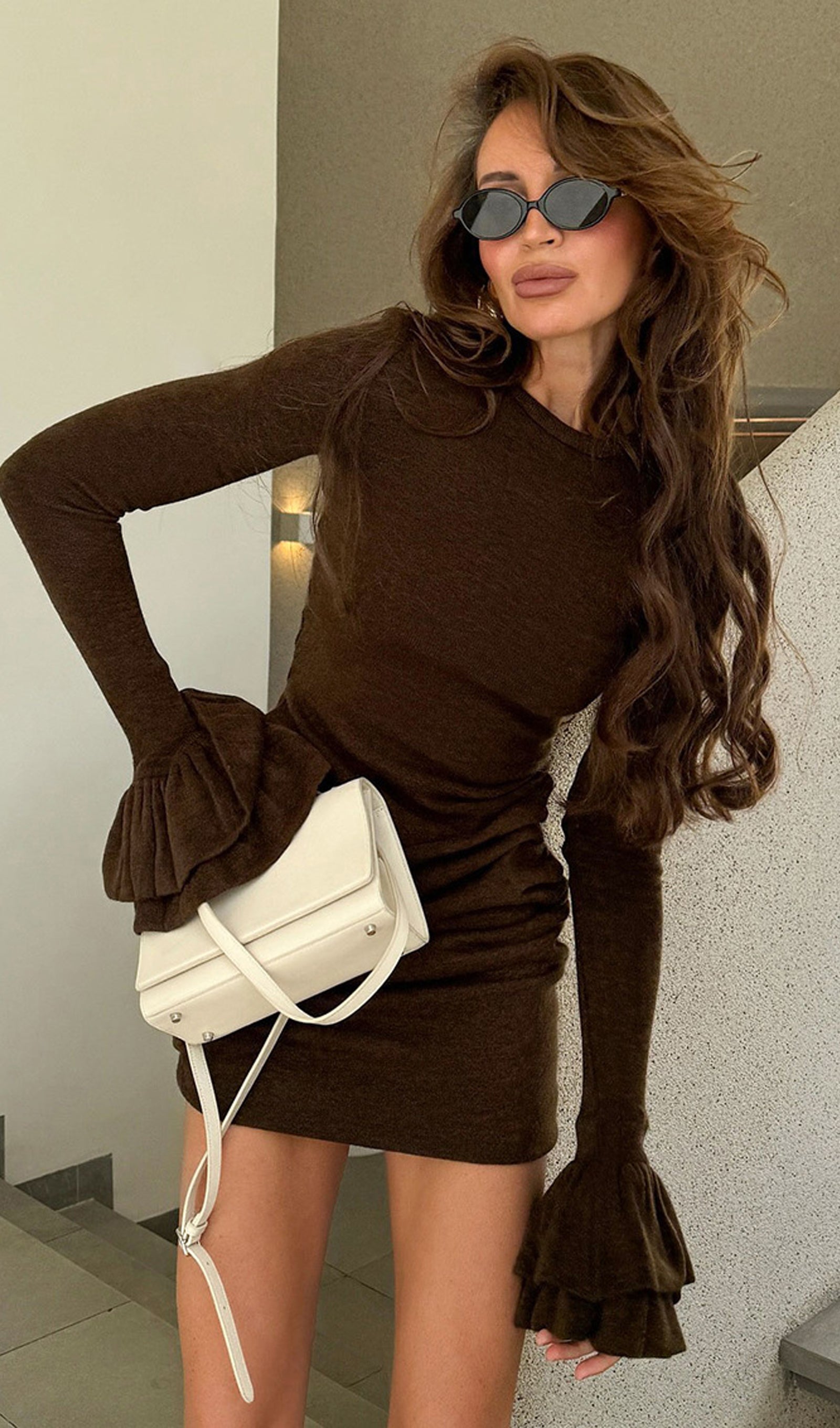 Ruffled Sleeves Pleated Mini Dress