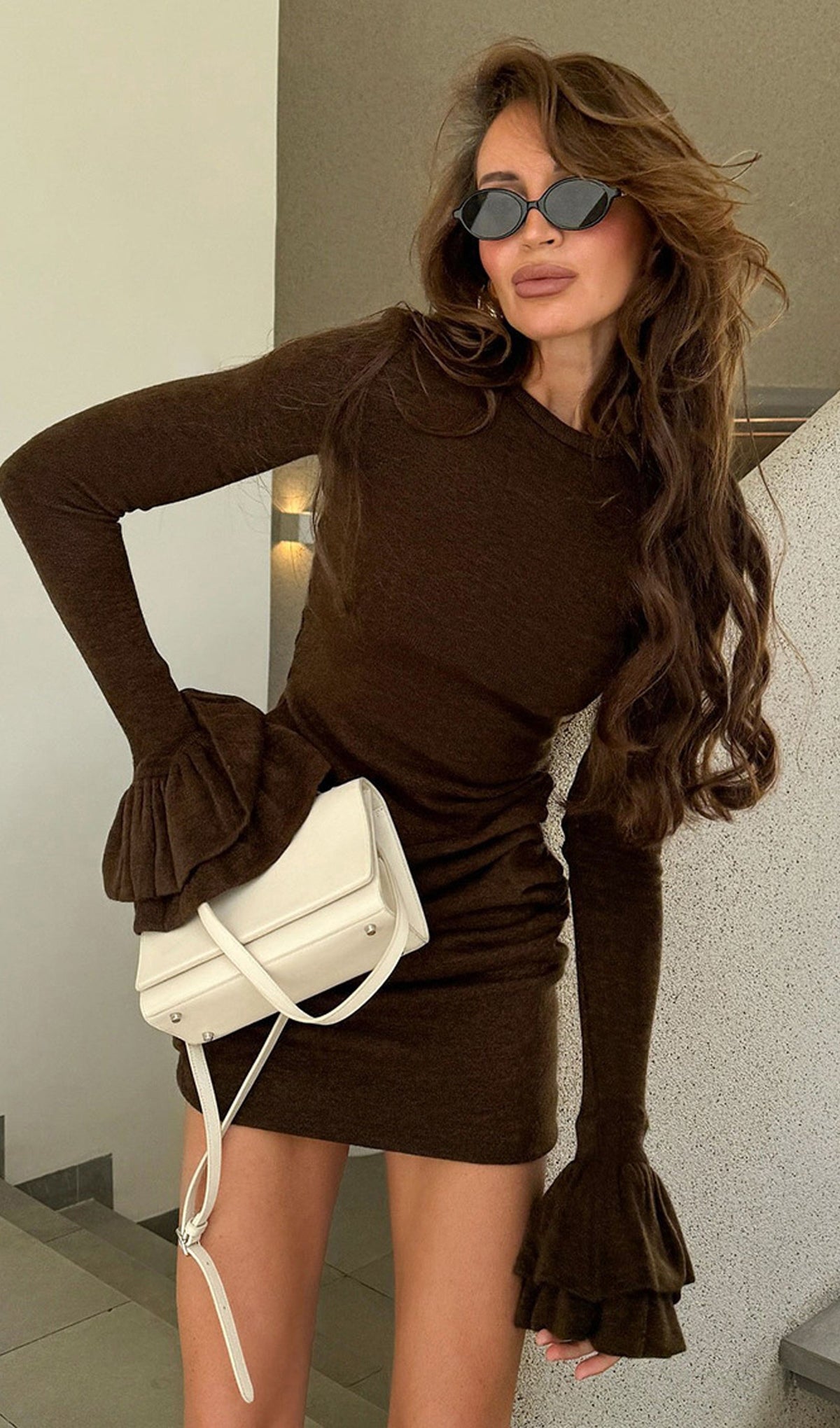 Ruffled Sleeves Pleated Mini Dress