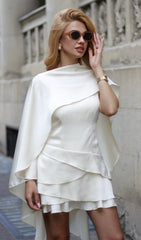 Satin Cape Two Piece Mini Dress In White