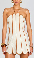 Scalloped Linen Halter Mini Dress