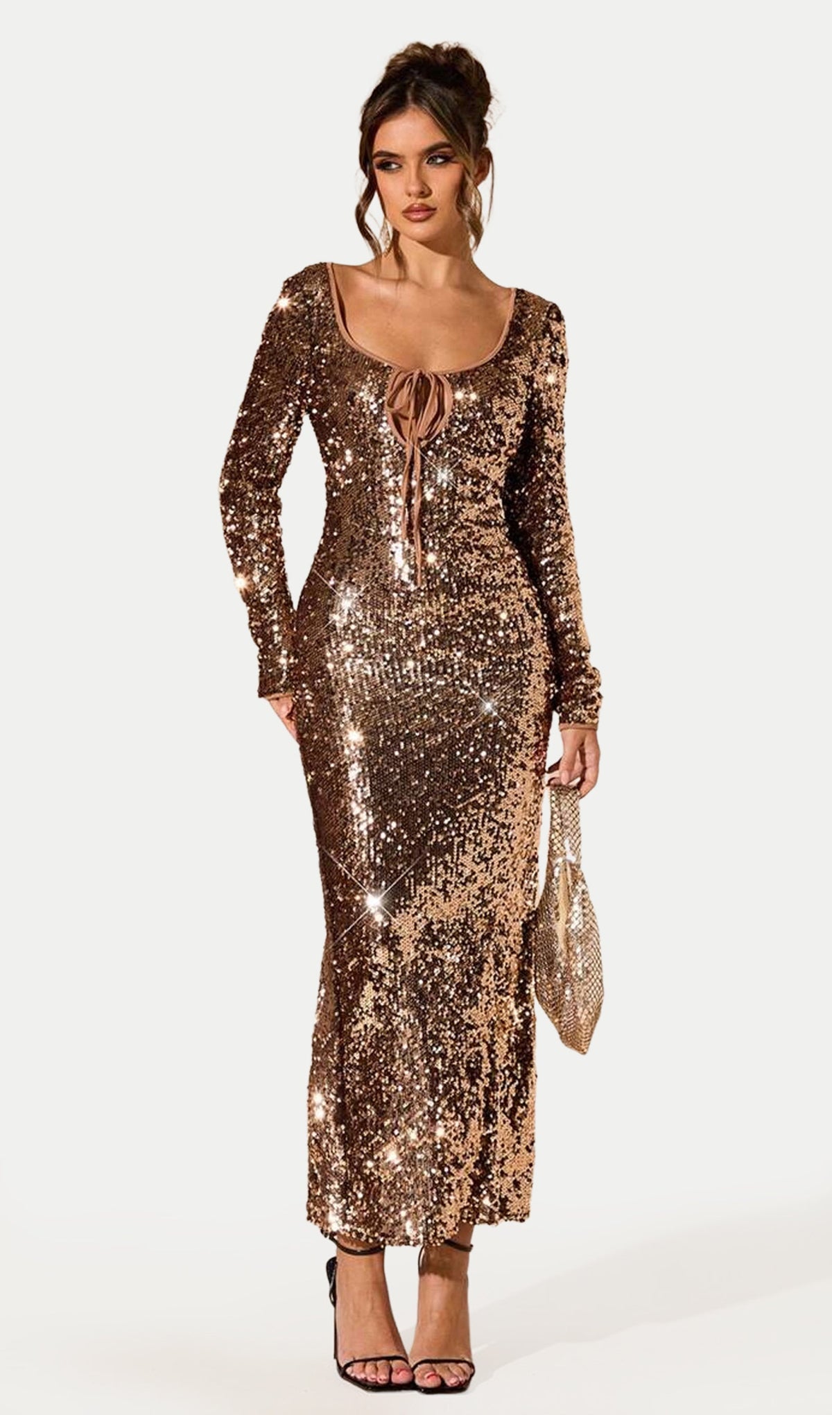 Sequined Tie-Up Fitted Midi Dress