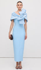 Shawl Strapless Collar Satin Maxi Dress