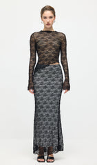 Sheer Lace Top & Maxi Skirt Sets In Black