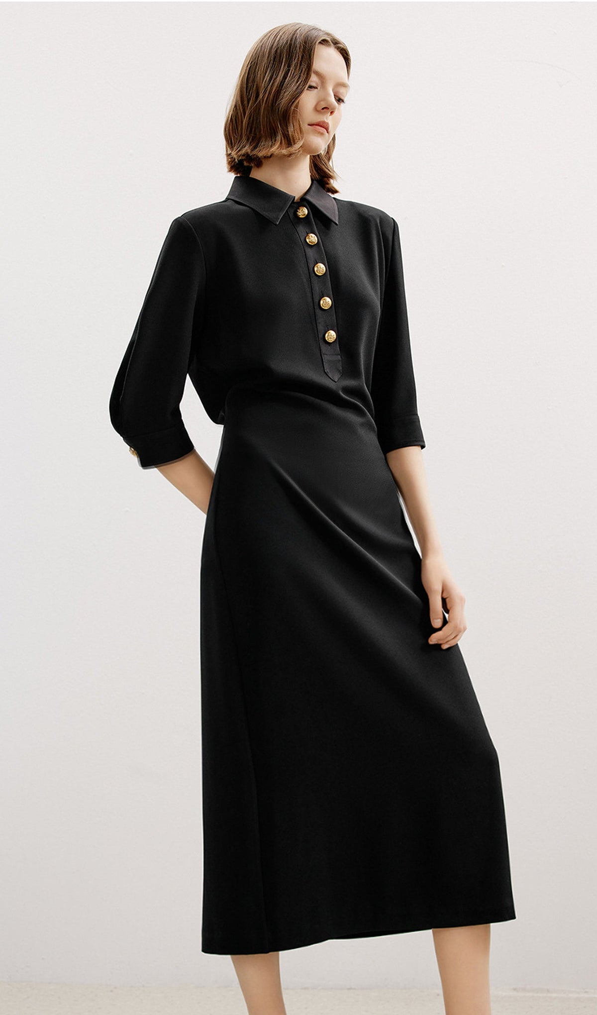 Single-Breasted Fitted Midi Shirt Dress