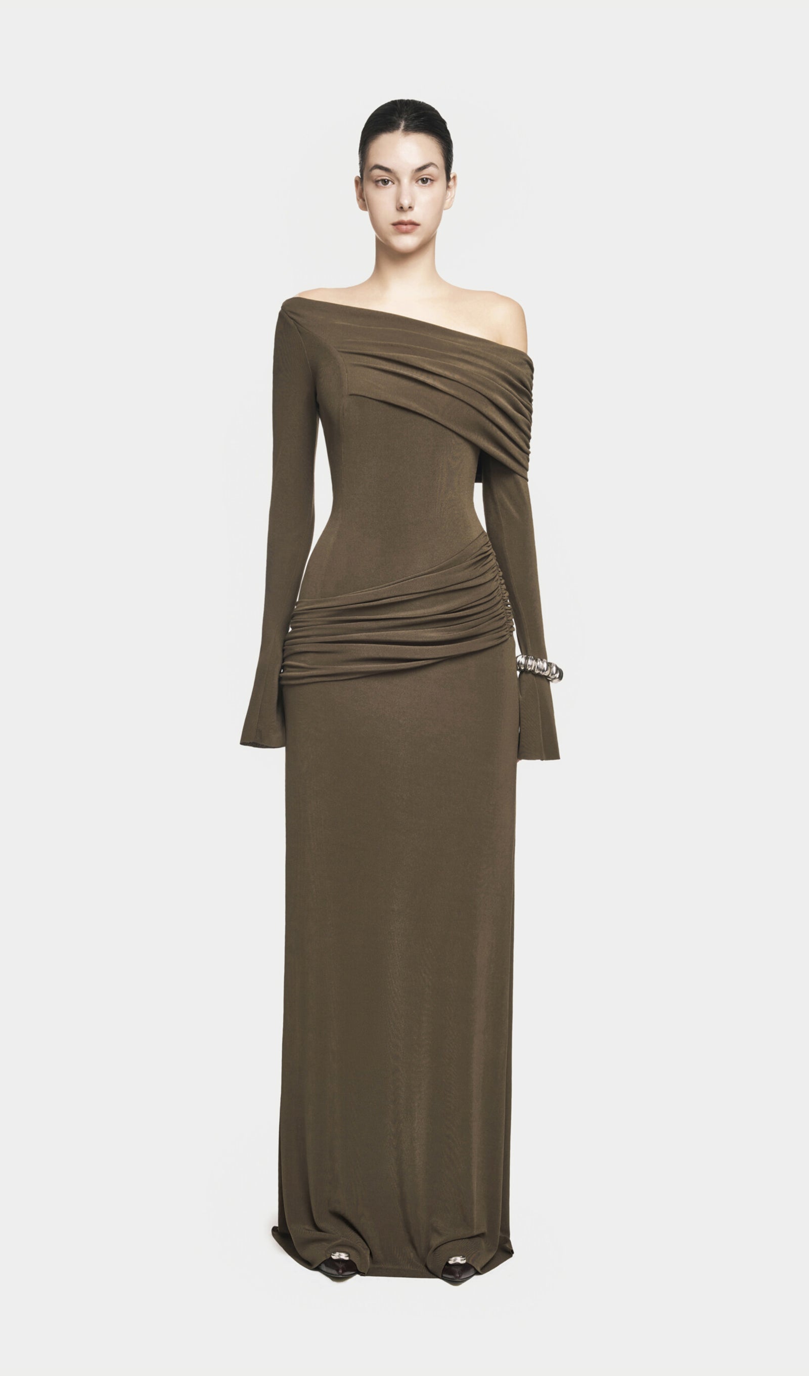 Single Jersey Knit  Draped Maxi Dress