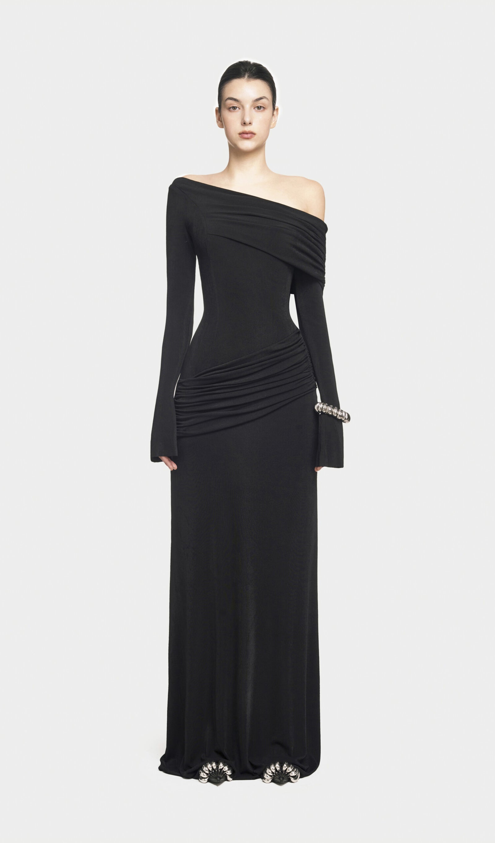 Single Jersey Knit  Draped Maxi Dress