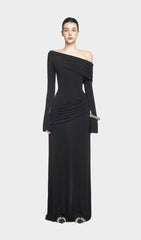 Single Jersey Knit  Draped Maxi Dress