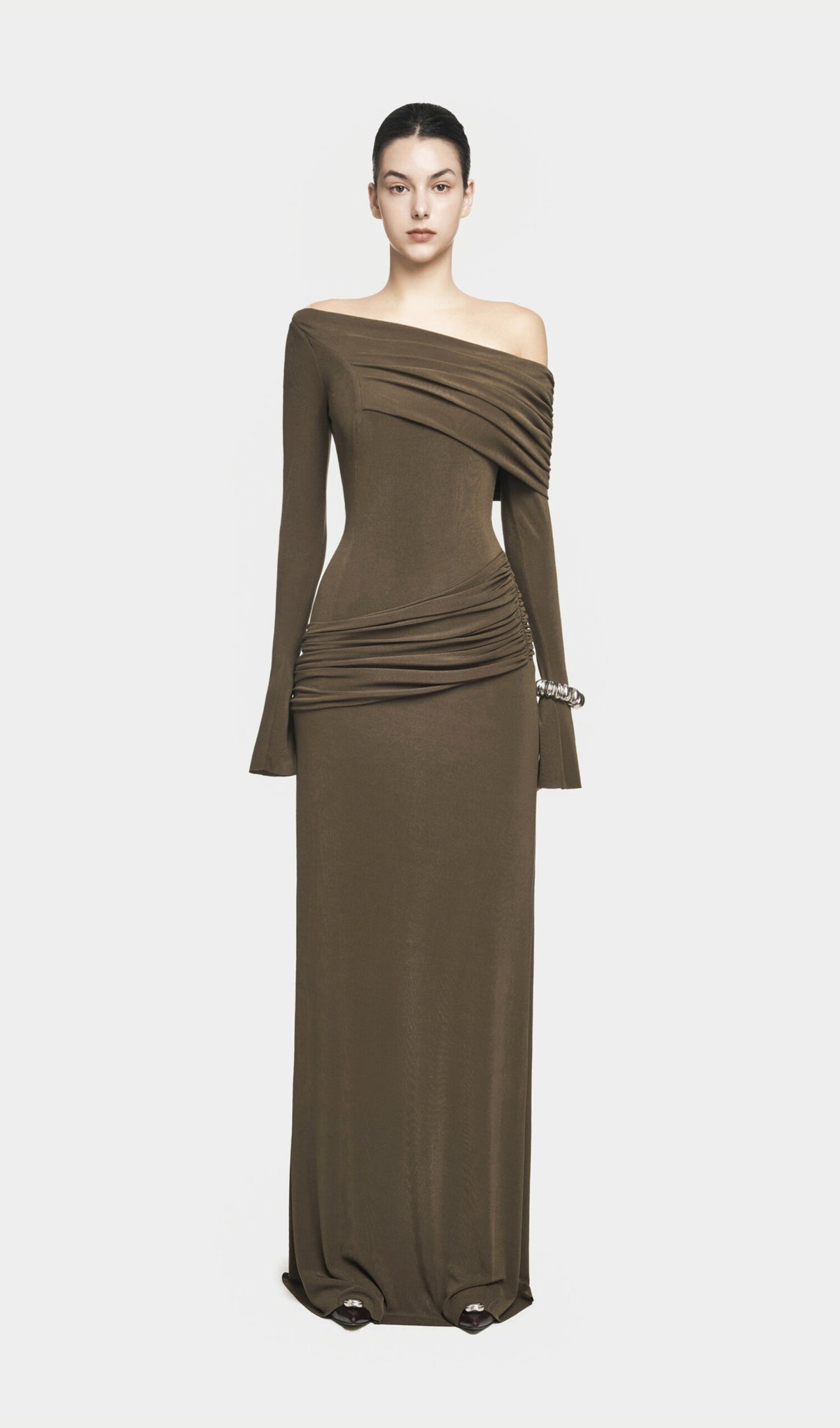 Single Jersey Knit  Draped Maxi Dress