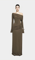 Single Jersey Knit  Draped Maxi Dress