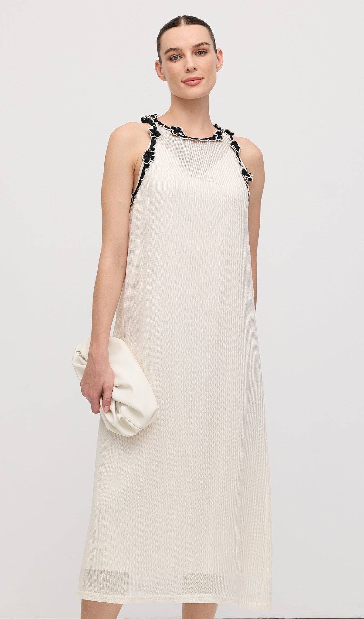 Sleeveless Embroidered Flowers Midi Dress