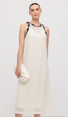 Sleeveless Embroidered Flowers Midi Dress