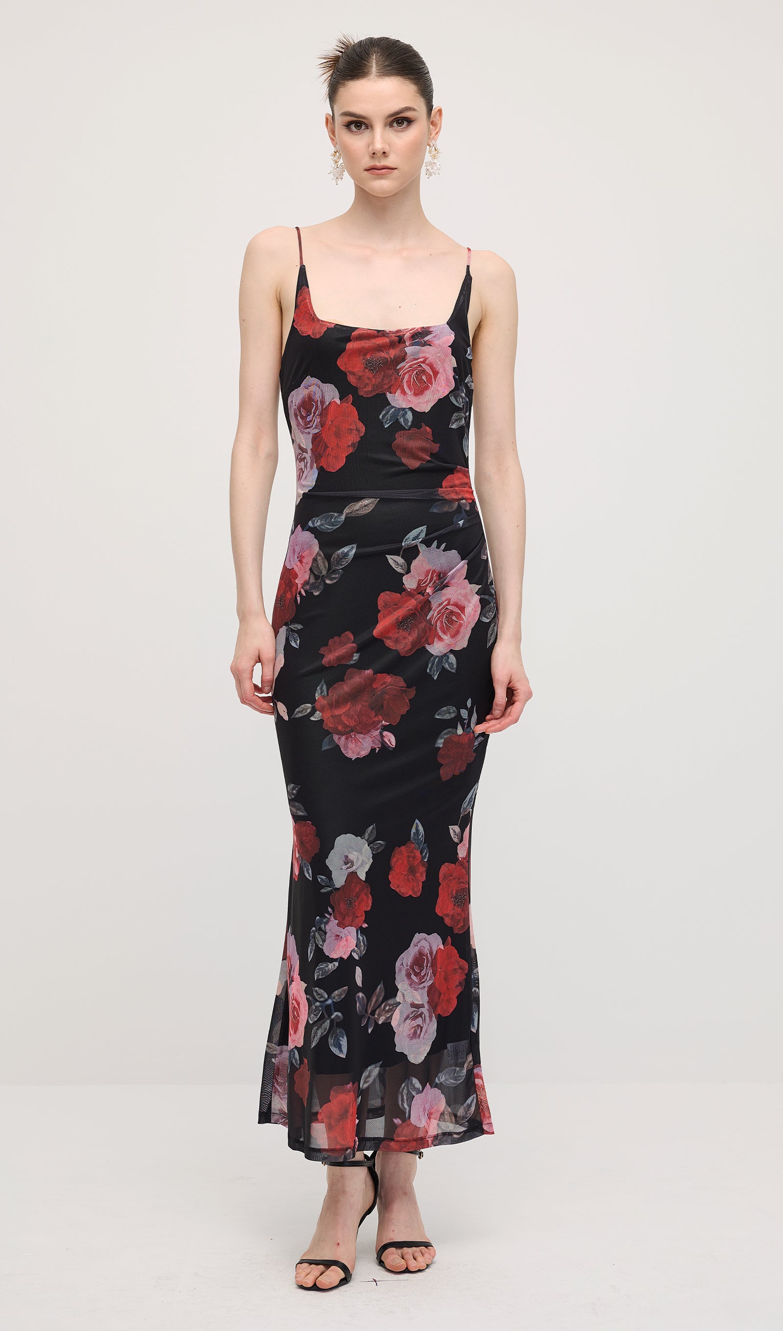 Sleeveless Rose Print Maxi Dress