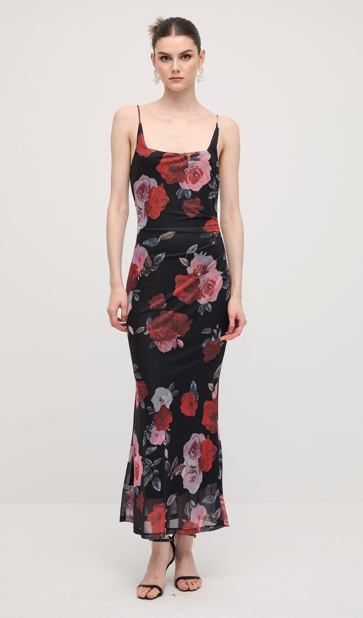 Sleeveless Rose Print Maxi Dress