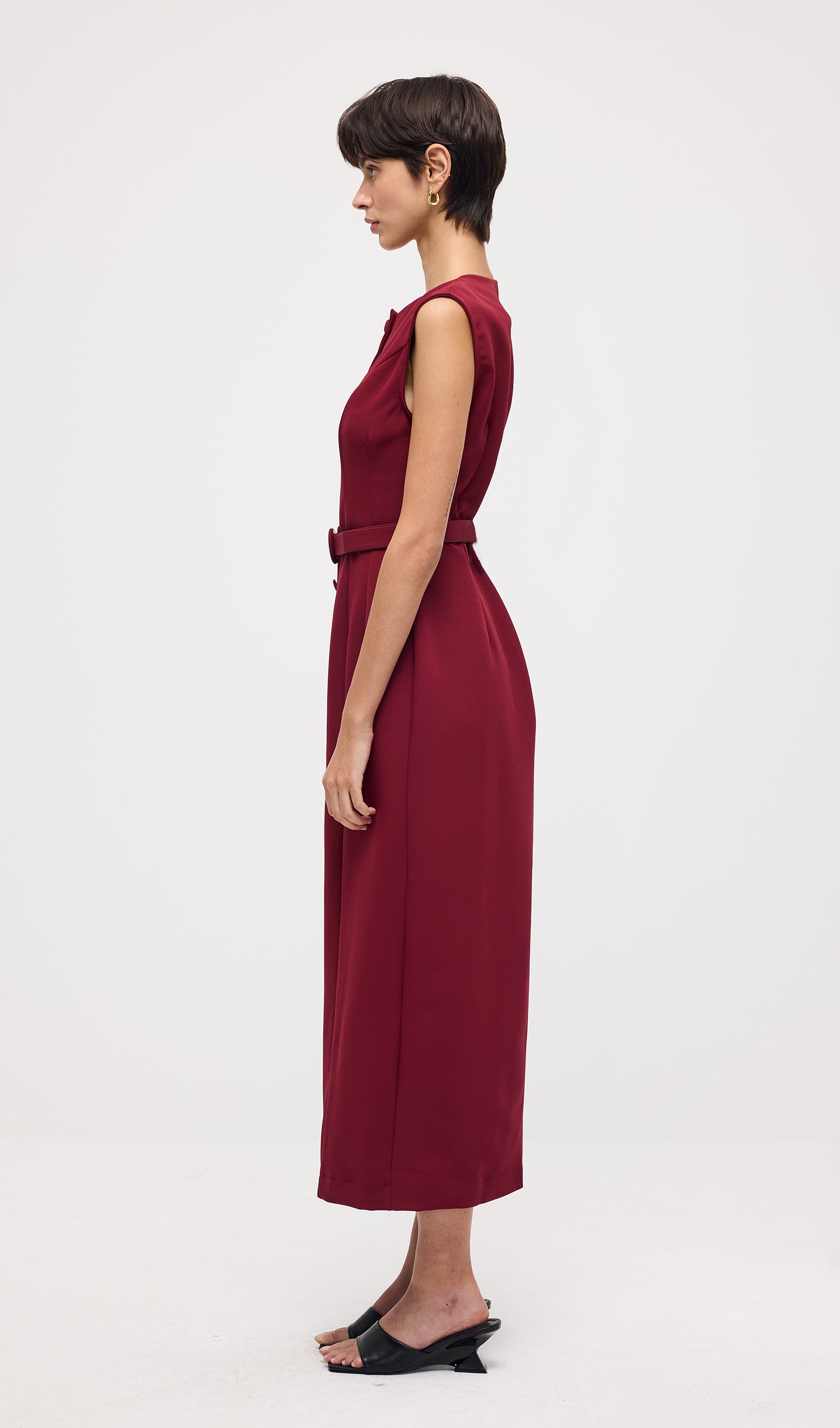 Sleeveless Shift Midi Dress With Belt