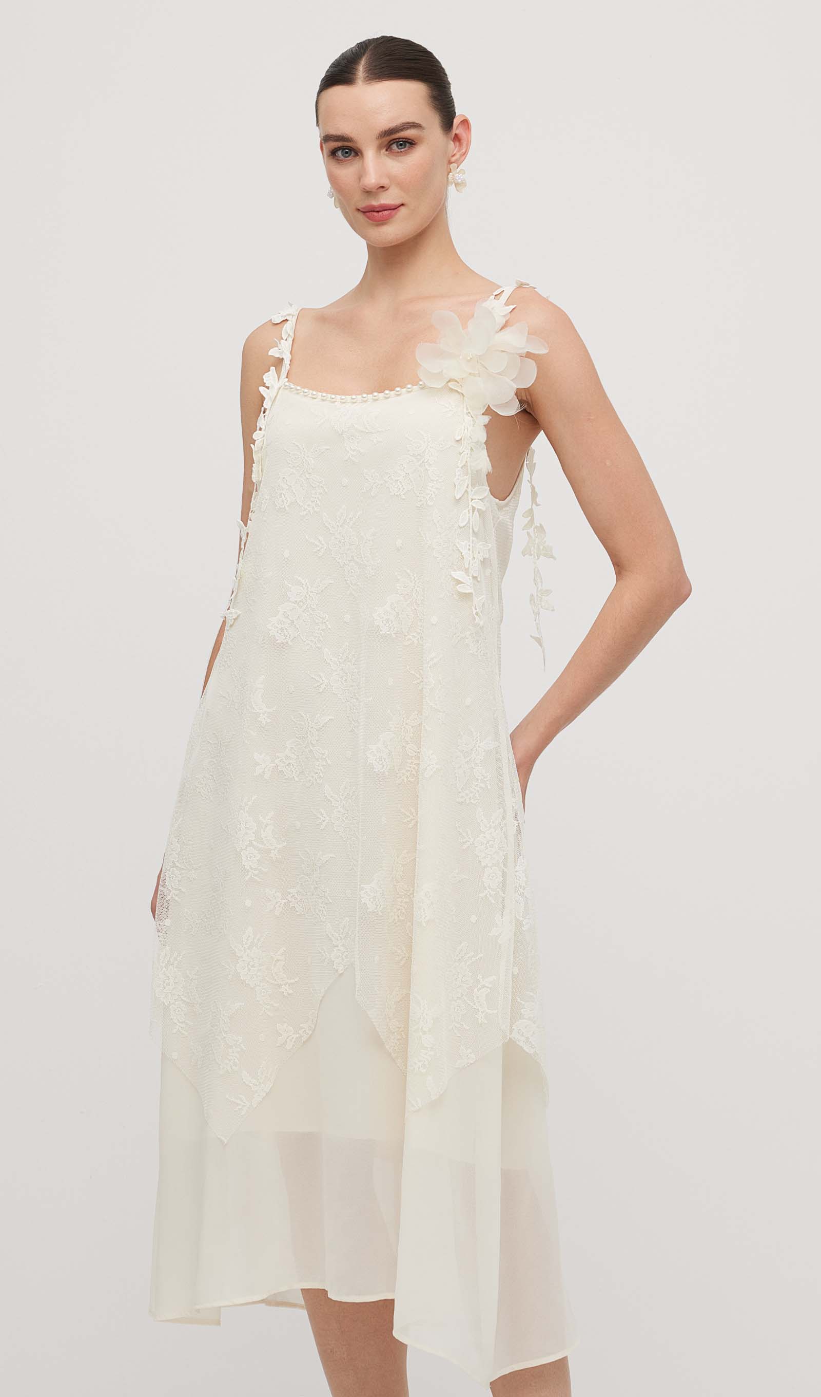 Sleeveless Embroidered Flower Midi Dress