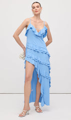 Sleeveless Rayon Ruffle Midi Dress