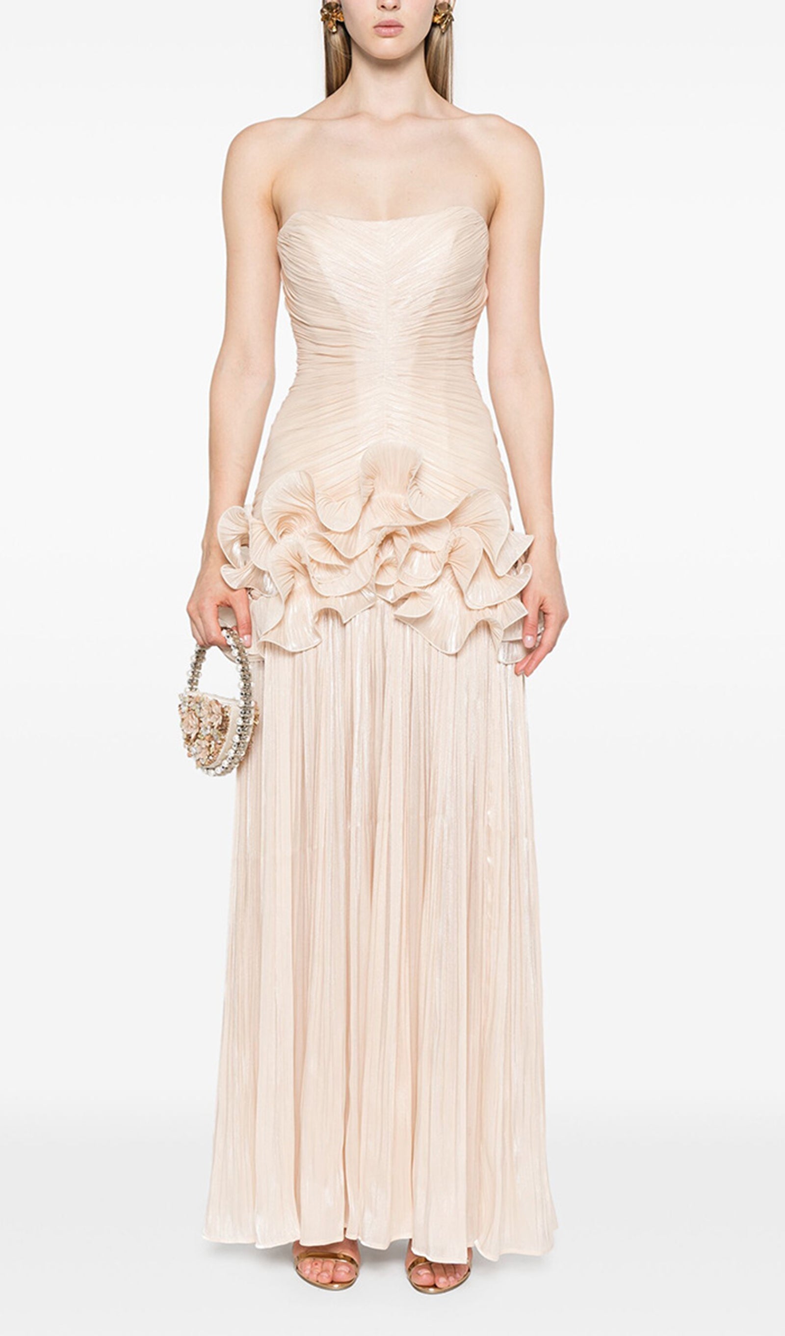 Slim Strapless Ruffle Maxi Dress