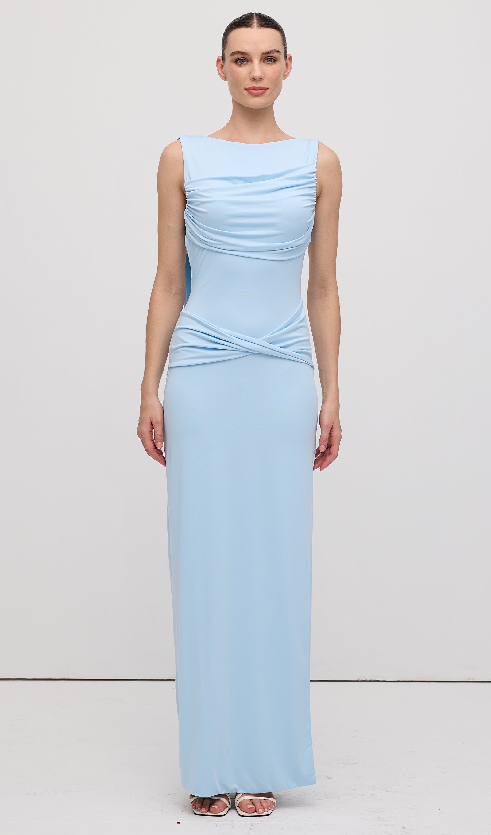 Slinky Drape Maxi Dress Baby Blue