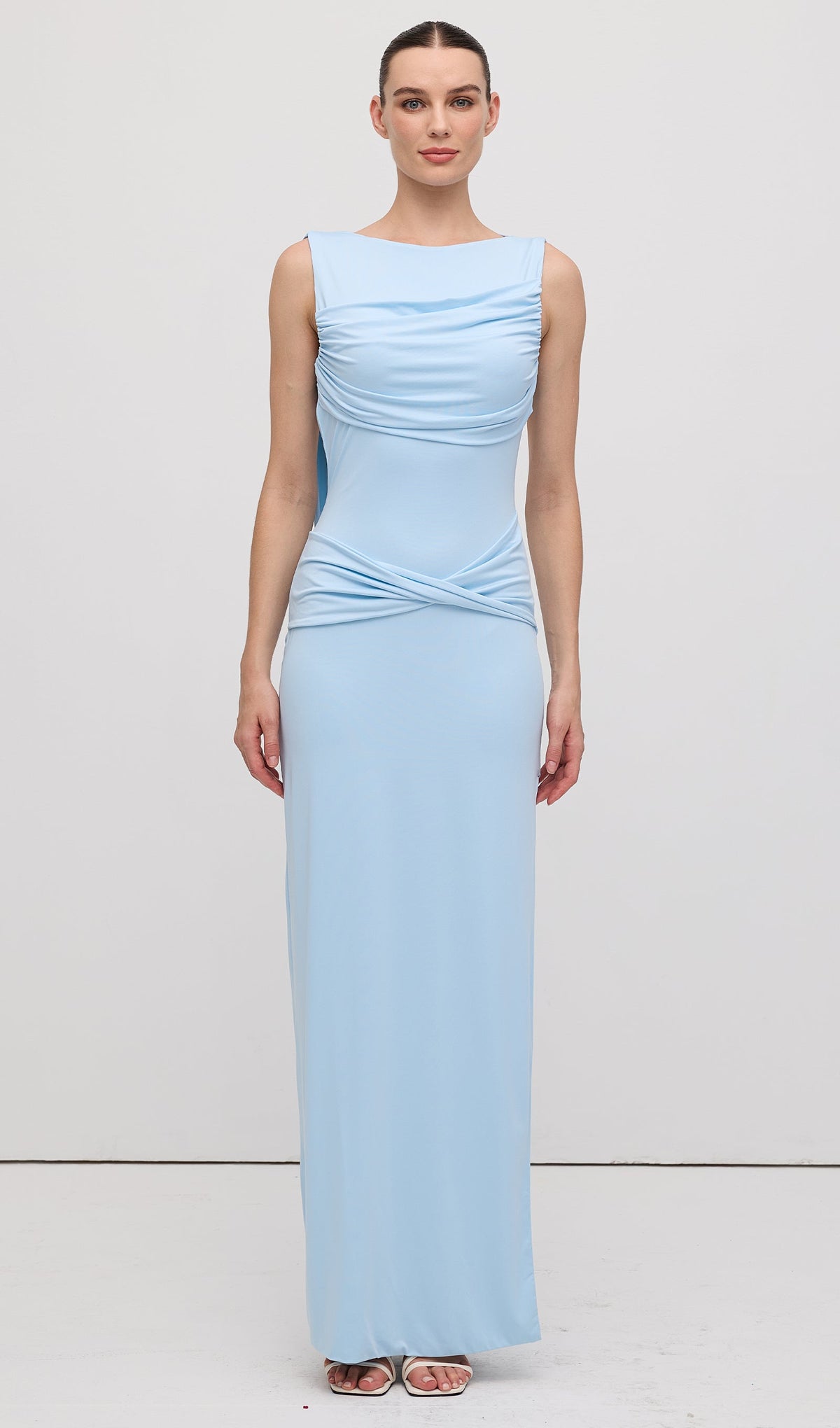 Slinky Drape Maxi Dress Baby Blue