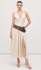 Slit Sleeveless Midi Dress With Belt