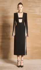 Slit Square Shoulder Midi Dress