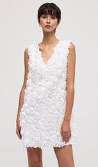 Solid 3D Floral Mesh Overlay Mini Dress