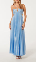 Solid Cut Out Tie Back Plisse Maxi Dress