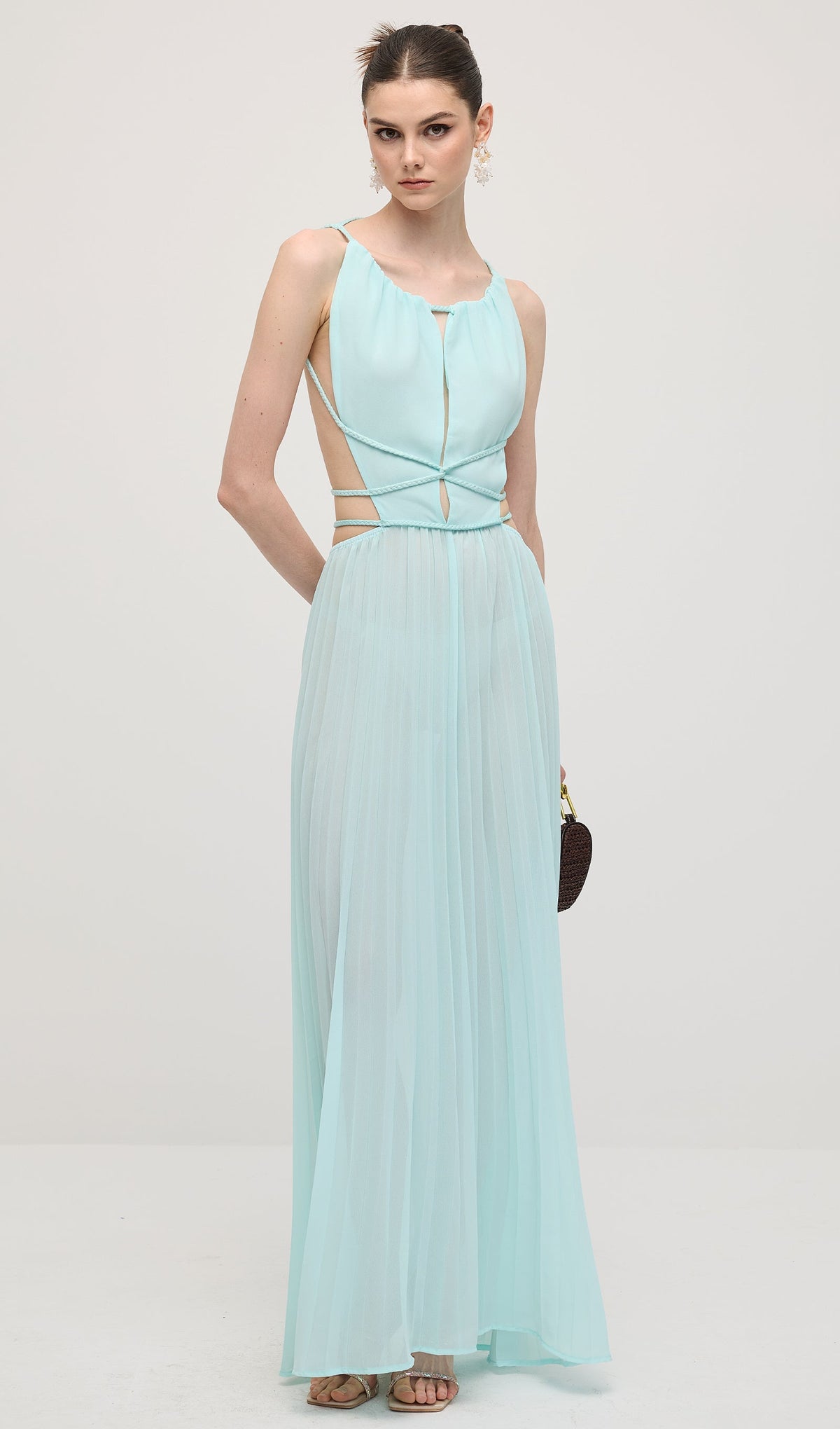 Solid Halter Open Back Maxi Dress