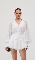 Solid Lantern Sleeve Mini Dress