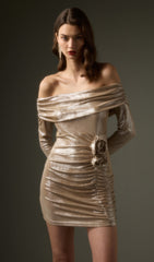 Solid Off Shoulder Long Sleeve Mini Dress