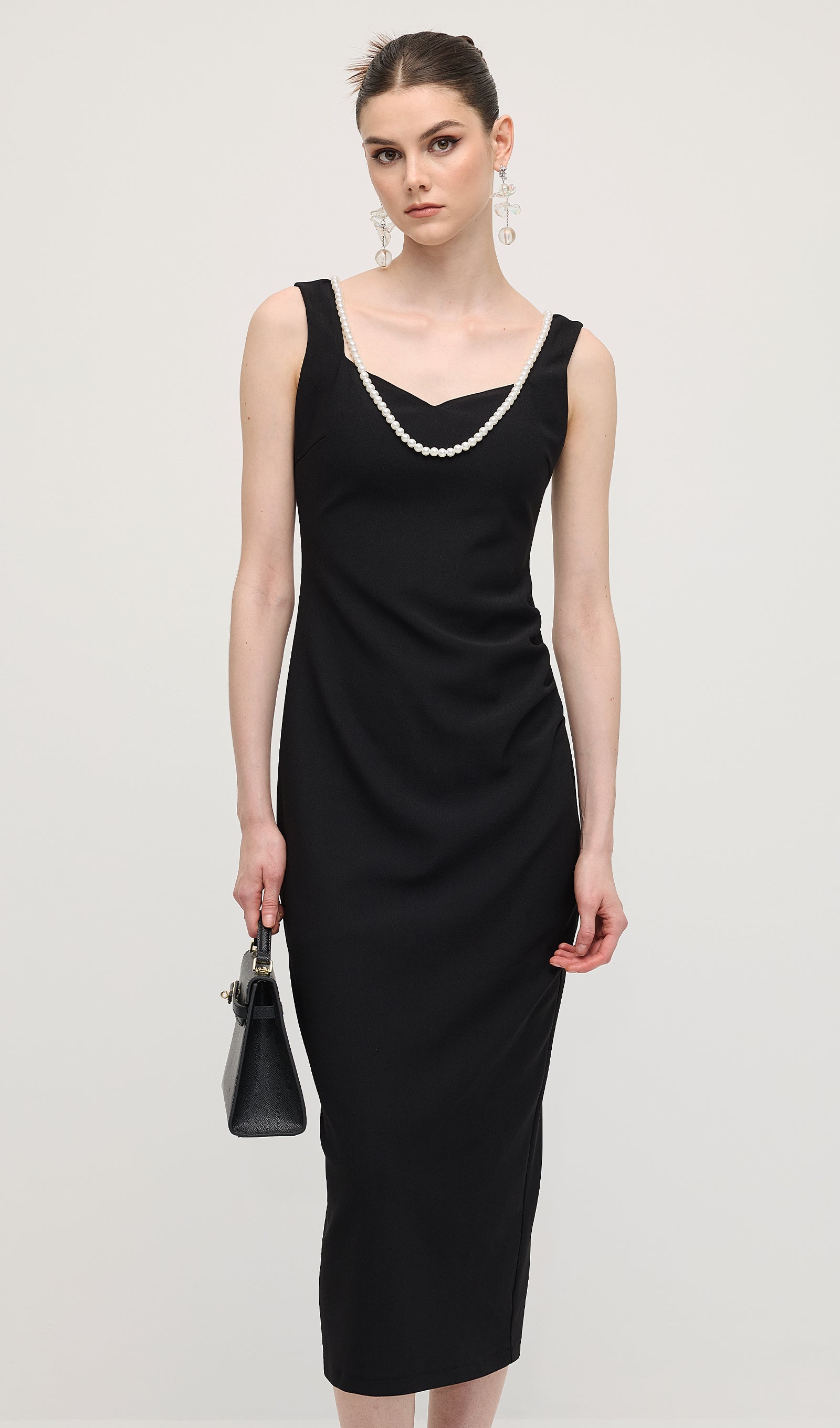 Solid Pearl Accessories Midi Dress