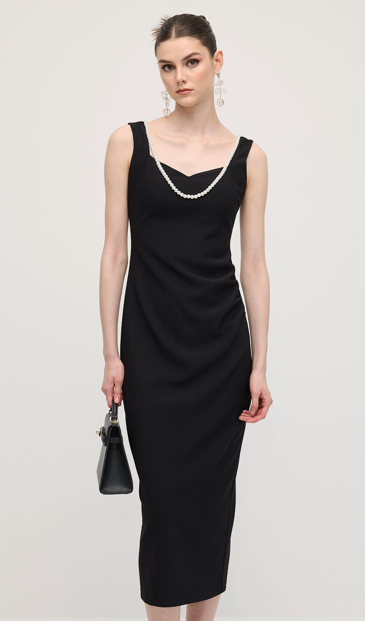 Solid Pearl Accessories Midi Dress