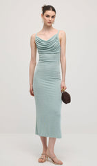 Solid Ruched Sleeveless Midi Dress