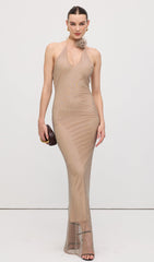 Solid Embellished Halterneck Maxi Dress
