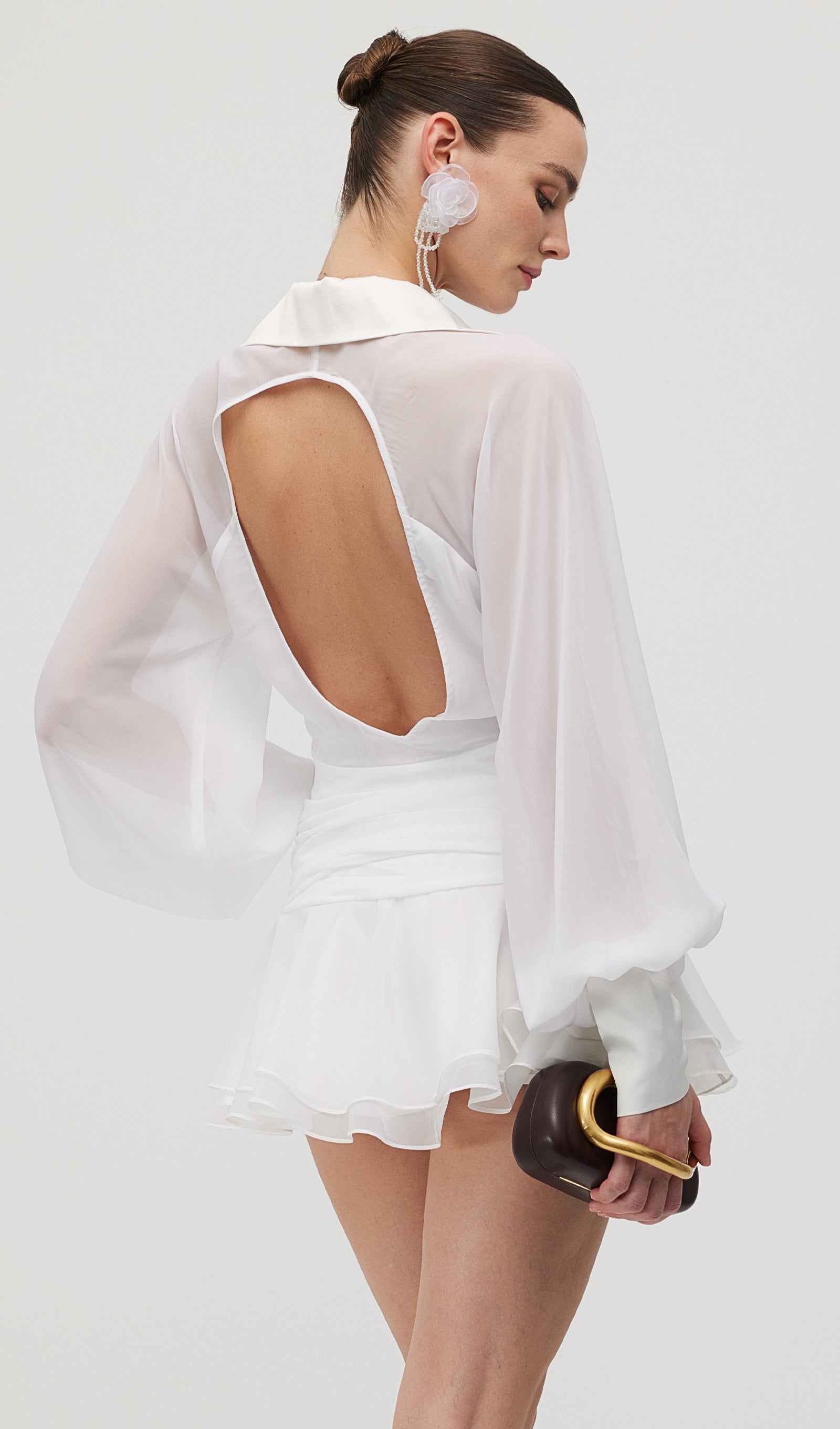 Solid Lantern Sleeve Mini Dress