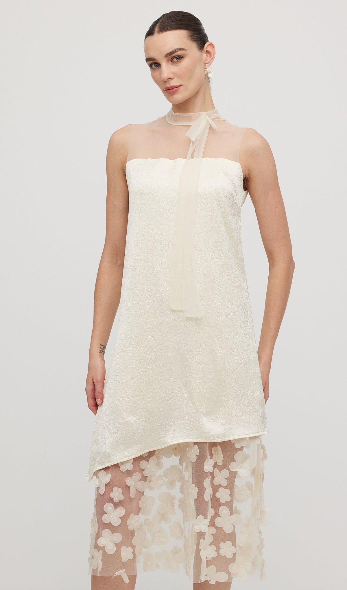 Solid Mesh Stitching Sleeveless Midi Dress