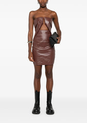 Strapless Cutout Coated-Denim Mini Dress